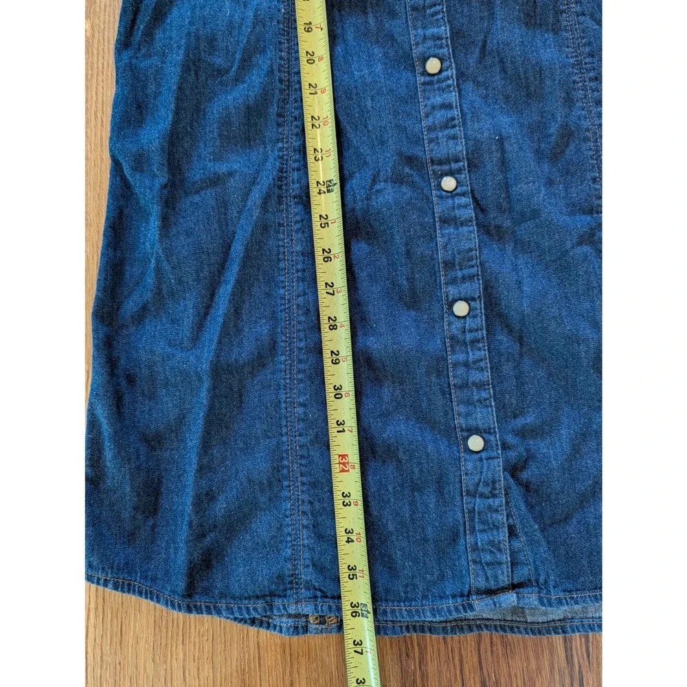 Gap 1969 Womens Blue Denim Western Pearl Snap Shirt Dress Size L Tie Waist Belt - Picture 8 of 9